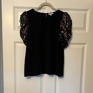 TCEC Black Blouse with Sequin Sleeves